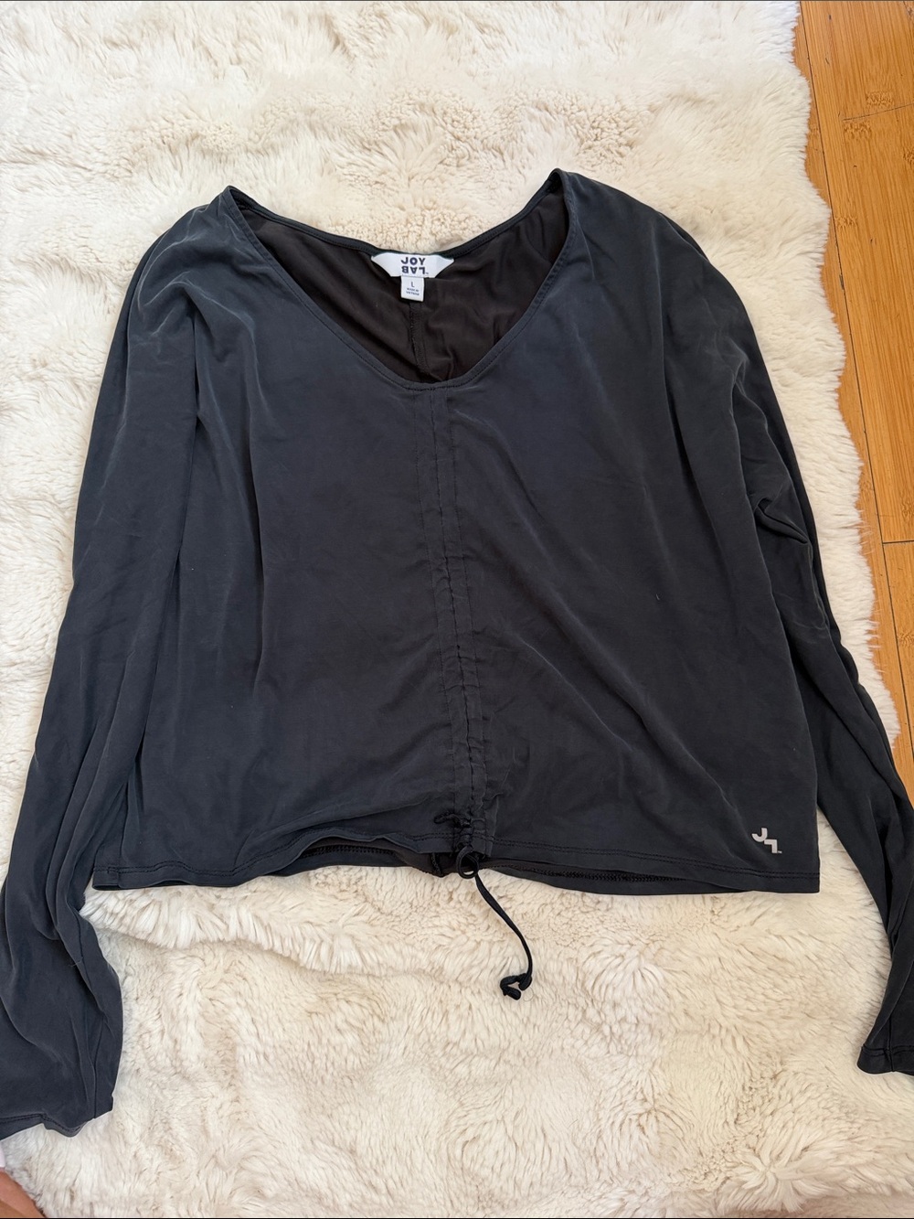 JoyLab Black V-Neck Long Sleeve Drawstring Hem Top